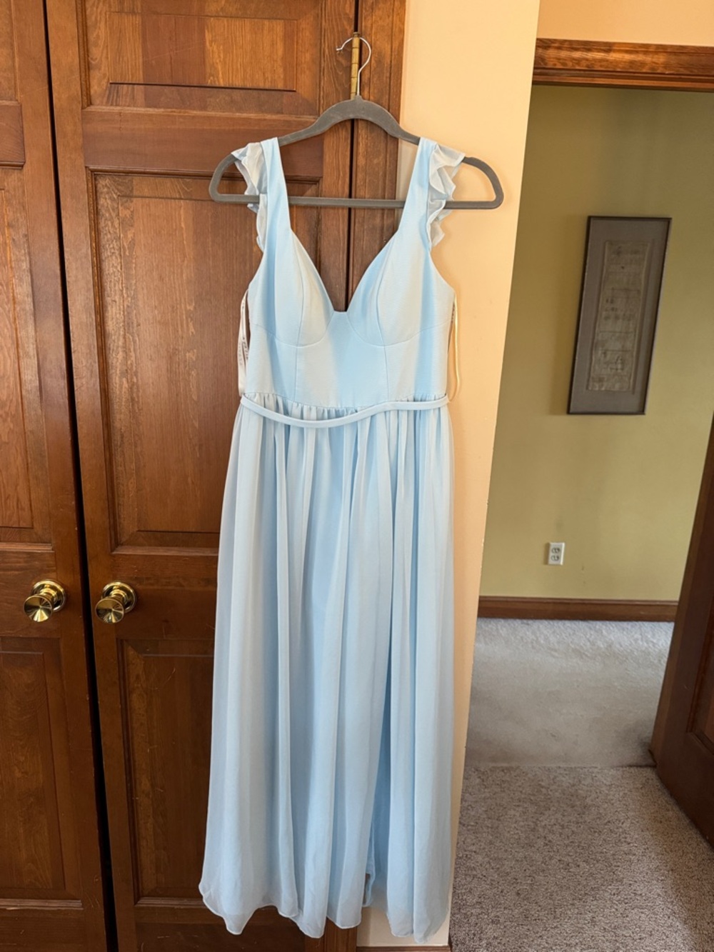 Azazie Sky Light Blue Women's V-Neck Sleeveless Chiffon Dress - size A10